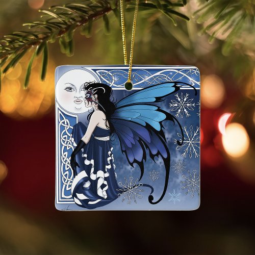 Celtic Winter Moon Fairy Blue Snowflakes Fantasy
