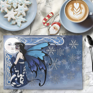 Celtic Winter Moon Fairy Blue Snowflakes Fantasy Cloth Placemat