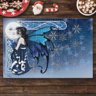 Celtic Winter Moon Fairy Blue Snowflakes Fantasy Jigsaw Puzzle