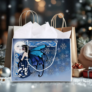 Celtic Winter Moon Fairy Blue Snowflakes Fantasy Large Gift Bag