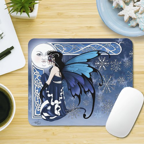 Celtic Winter Moon Fairy Blue Snowflakes Fantasy