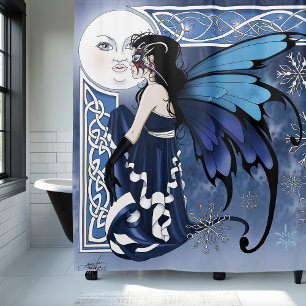 Celtic Winter Moon Fairy Blue Snowflakes Fantasy Shower Curtain