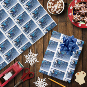 Celtic Winter Moon Fairy Blue Snowflakes Fantasy Wrapping Paper