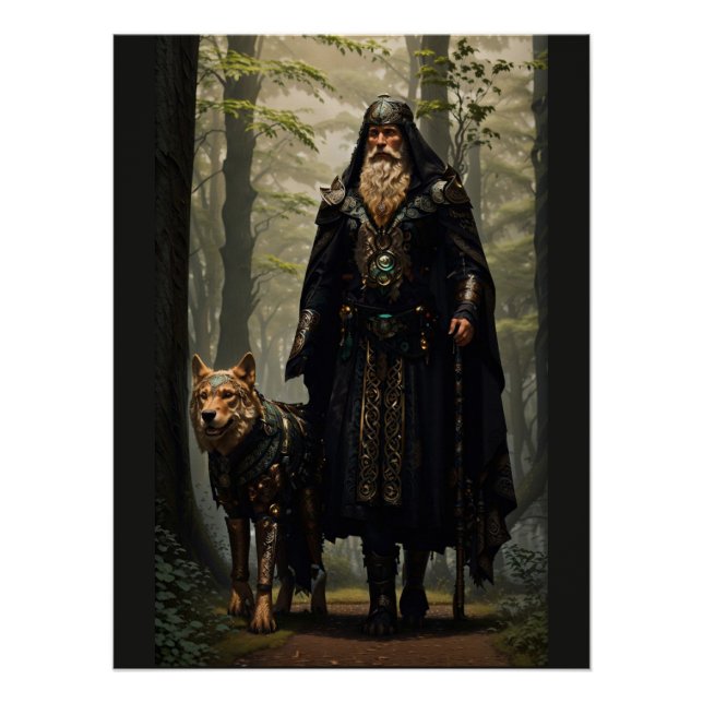 Celtic Wizard and Wolf Canvas Print (Front)