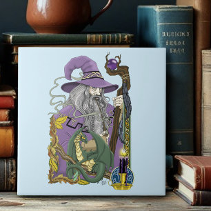 Celtic Wizard Dragon Fantasy Purple Ceramic Tile