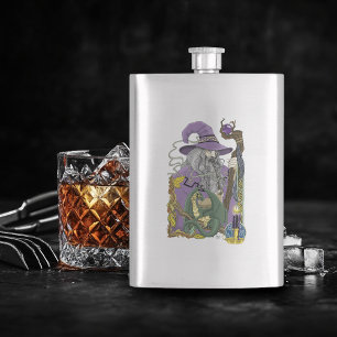 Celtic Wizard Dragon Fantasy Purple Flask