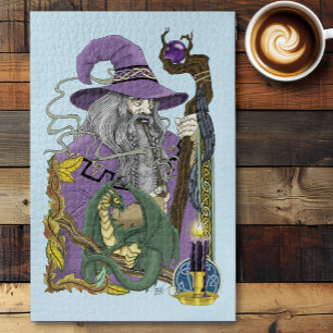 Celtic Wizard Dragon Fantasy Purple Jigsaw Puzzle