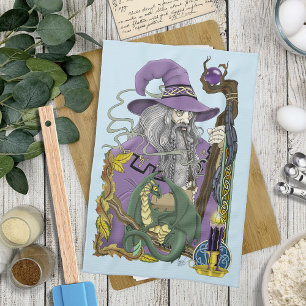 Celtic Wizard Dragon Fantasy Purple Kitchen Towel