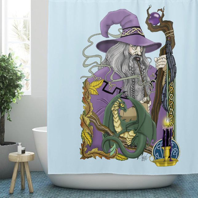 Celtic Wizard Dragon Fantasy Purple Shower Curtain (Creator Uploaded)