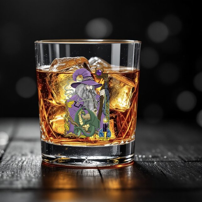 Celtic Wizard Dragon Fantasy Purple Whiskey Glass (Creator Uploaded)