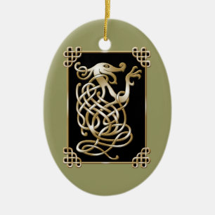 Celtic Wolf - Black Background Ceramic Ornament