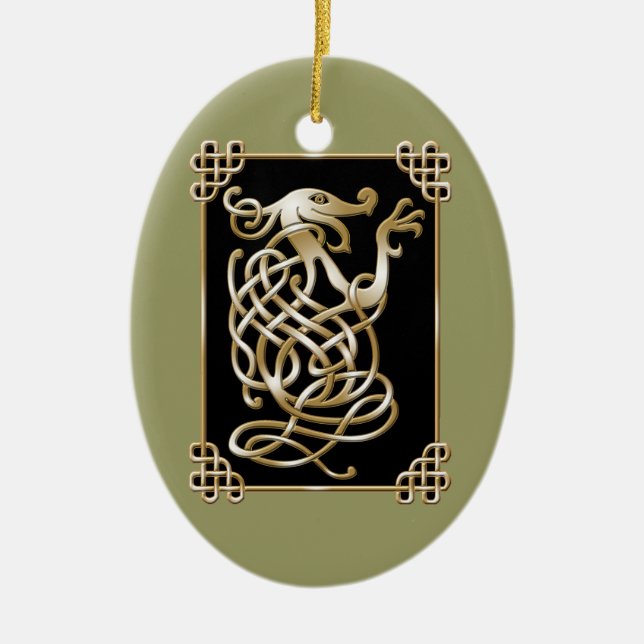 Celtic Wolf - Black Background Ceramic Ornament (Front)