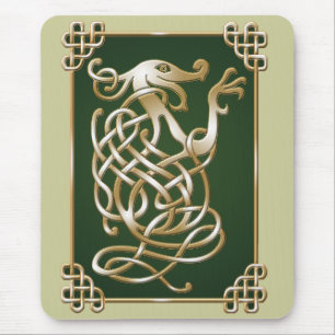Celtic Wolf - Green Background Mouse Pad
