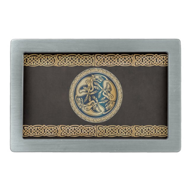 Celtic Wolf Knotwork Triad Belt Buckle (Front)