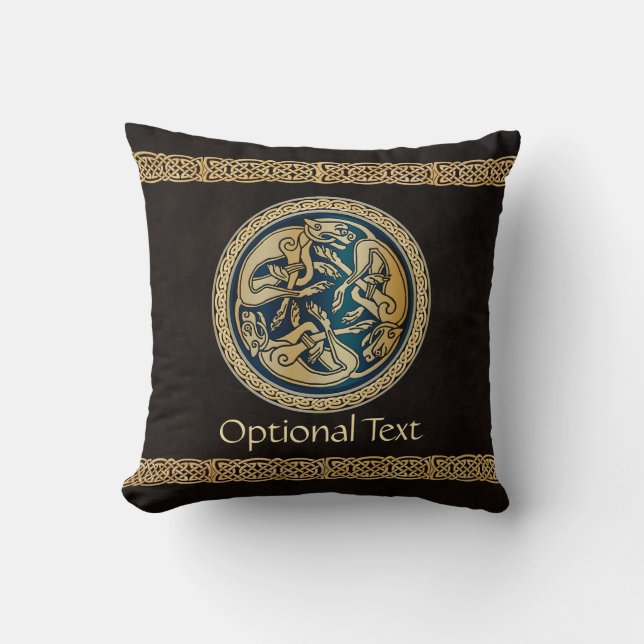 Celtic Wolf Knotwork Triad Throw Pillow (Front)