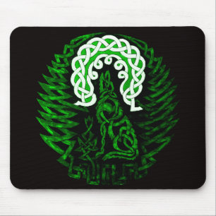 Celtic Wolf/moon green Mouse Pad