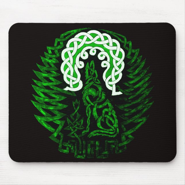 Celtic Wolf/moon green Mouse Pad (Front)