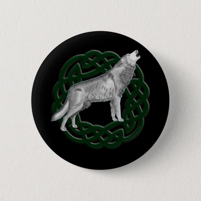 Celtic Wolf Pinback Button (Front)
