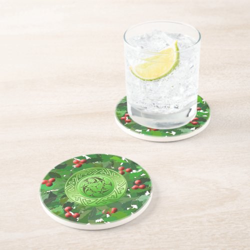  Celtic Yule Spiral with Holly Coaster
