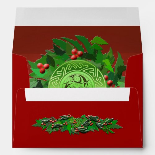 Celtic Yule Spiral with Holly Envelope