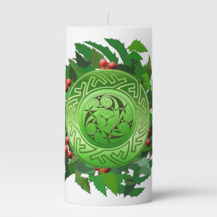 Celtic Yule Spiral with Holly Pillar Candle