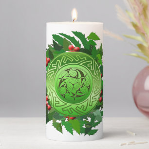 Celtic Yule Spiral with Holly Pillar Candle