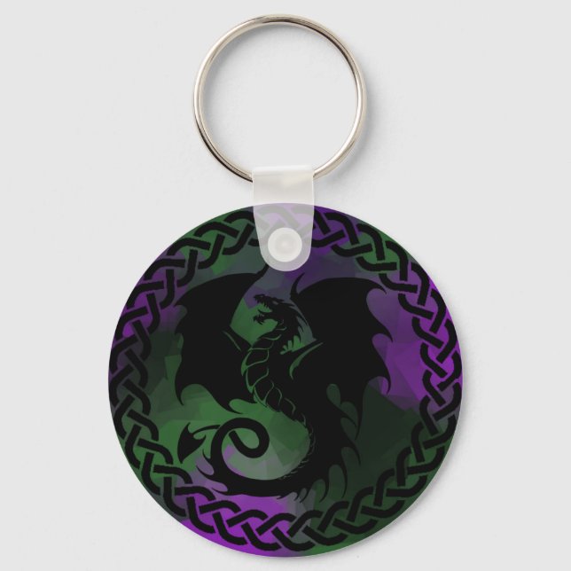 CelticCircleDragonPurpleGreen Keychain (Front)