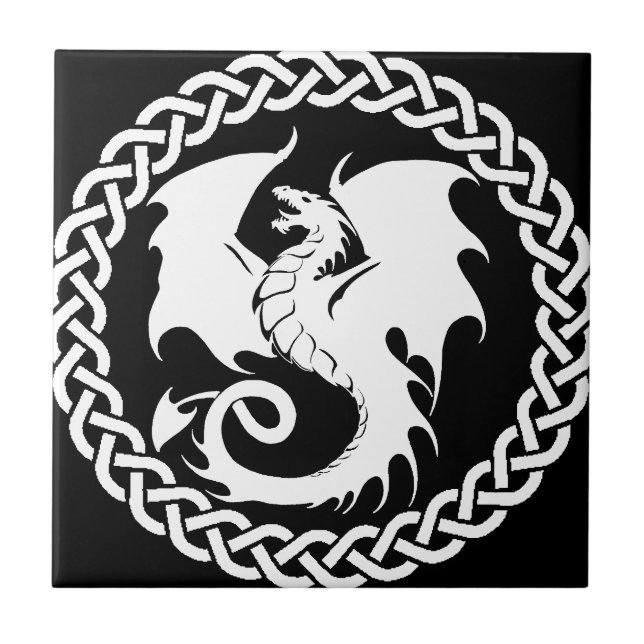 CelticCircleWhiteDragon Ceramic Tile (Front)