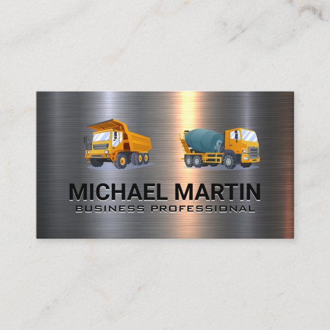 Cement and Dump Truck | Construction Vehicles Business Card (Front)