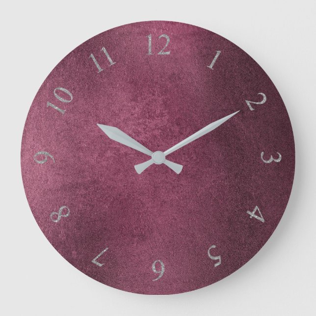 Cement Burgundy Maroon Gray Roman Numbers Large Clock (Front)