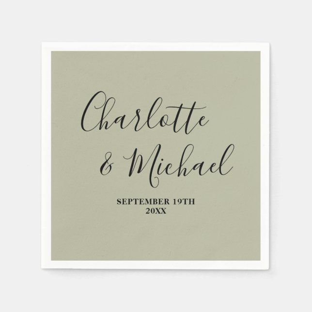 Cement Grey Script Minimalist Wedding Napkins (Front)