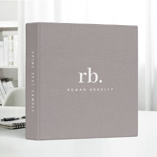  Cement Linen Texture Simple Elegant Monogram 3 Ring Binder