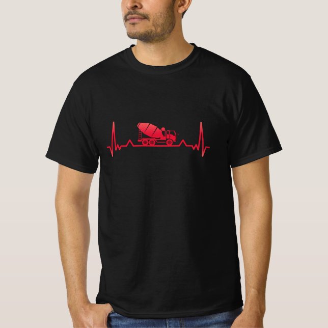 Cement Mixer Heartbeat Funny Xmas Gift T-Shirt (Front)