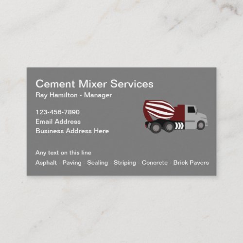 Cement Mixer Services Business Cards