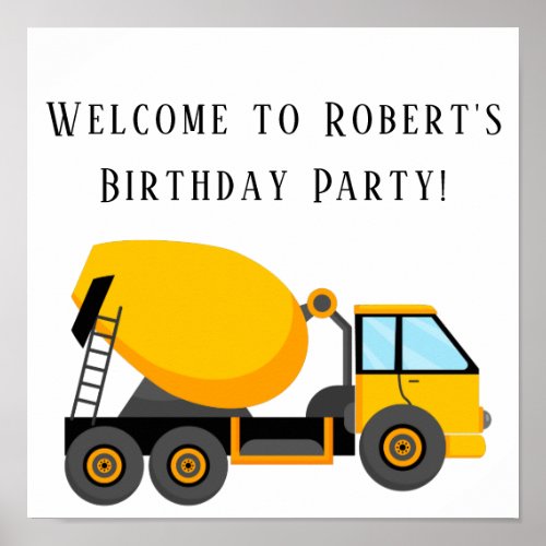Cement Mixer Truck Birthday Party Square Poster