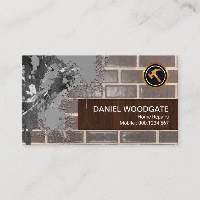Cement Splatter On Brickwork Fine Wood Grain Business Card (Front)