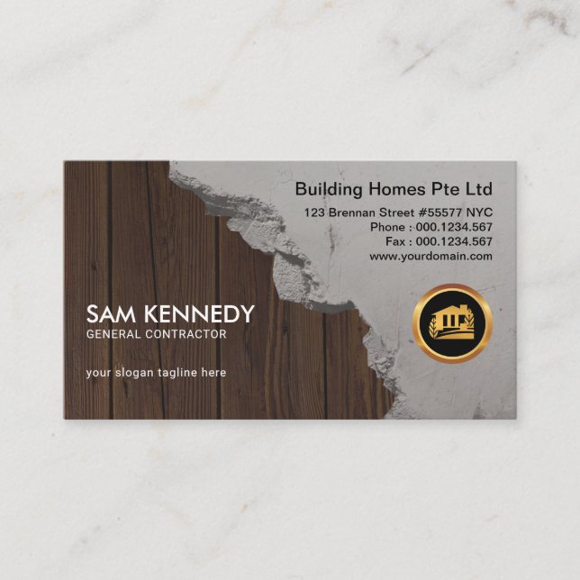 Cement Works Wood Paneling Building Contractor Business Card (Front)