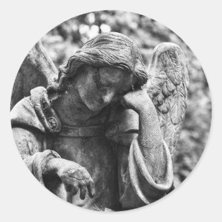 Cemetery angel black and white photography classic round sticker