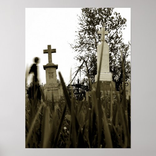 Cemetery Gothic Tombstones Sepia Vintage Angel Poster