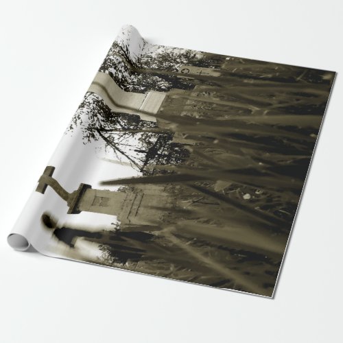 Cemetery Gothic Tombstones Sepia Vintage Angel Wrapping Paper