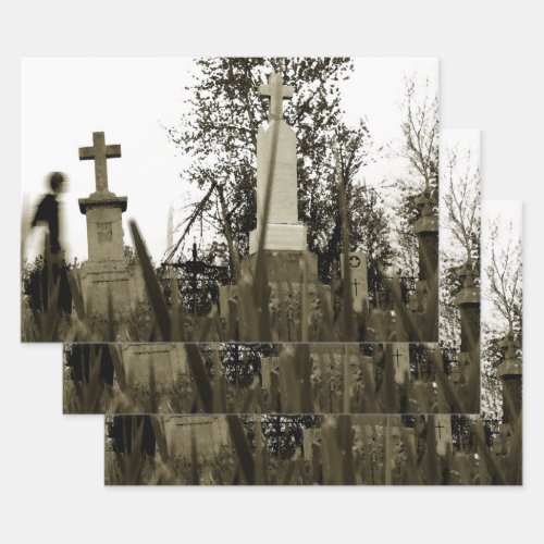 Cemetery Gothic Tombstones Sepia Vintage Angel Wrapping Paper Sheets