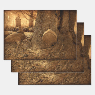 Cemetery Gothic Tombstones Western Texture Wrapping Paper Sheets