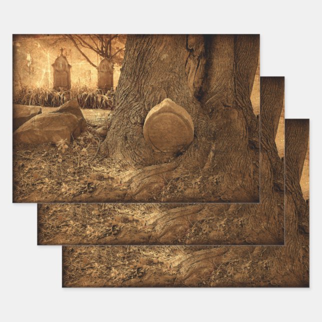 Cemetery Gothic Tombstones Western Texture Wrapping Paper Sheets (Set)