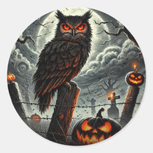 Cemetery Night Owl Spooky Szn Glow Halloween Party Classic Round Sticker