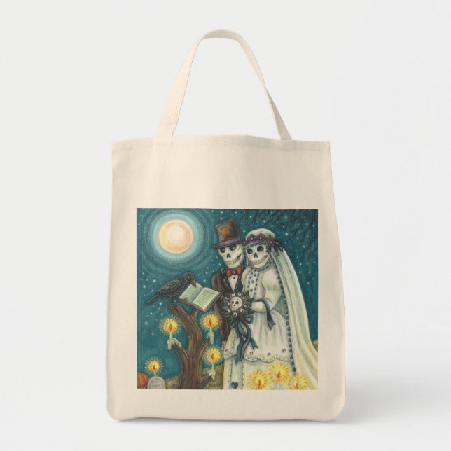 Cemetery Nuptials SKELETON WEDDING GROCERY TOTE Bag (Front)