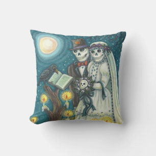 CEMETERY NUPTIALS SKELETON WEDDING THROW PILLOW