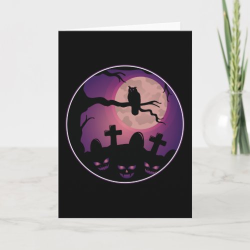 Cemetery Pumpkin Owl Moon Scary Fun Halloween Gift Card