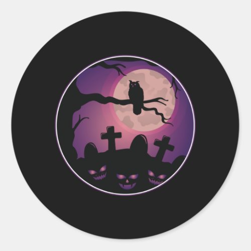Cemetery Pumpkin Owl Moon Scary Fun Halloween Gift Classic Round Sticker