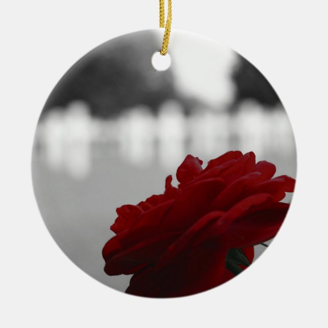 Cemetery & Red Rose - Memorial Day Ceramic Ornament (Front)