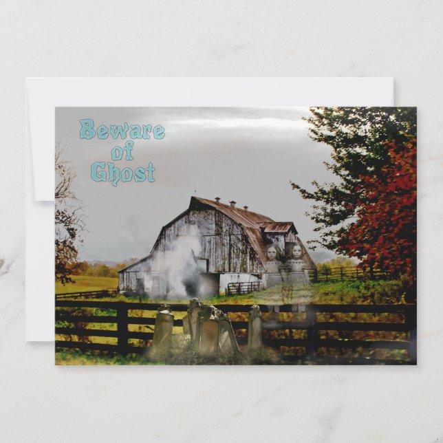 *~* Cemetery Spooky BEWARE of Ghost HALLOWEEN CARD (Front)